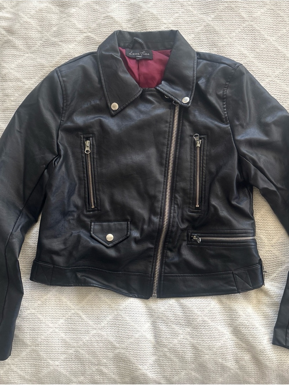 LOVE TREE Black Faux Leather Moto Jacket